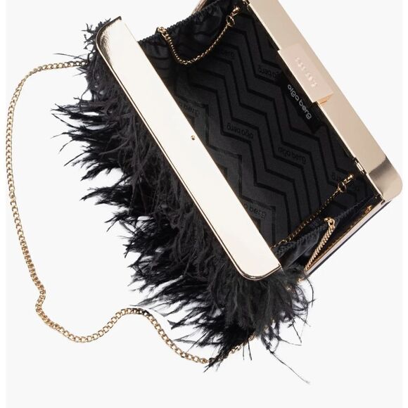 NWT Olga Berg Ostrich Feather Embellished Clutch - Picture 3 of 9